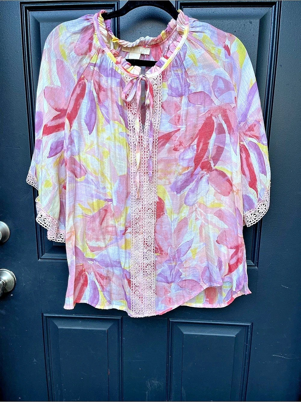 Hope & Harlow Abstract Print Blouse in Pink & Purple Size 1X